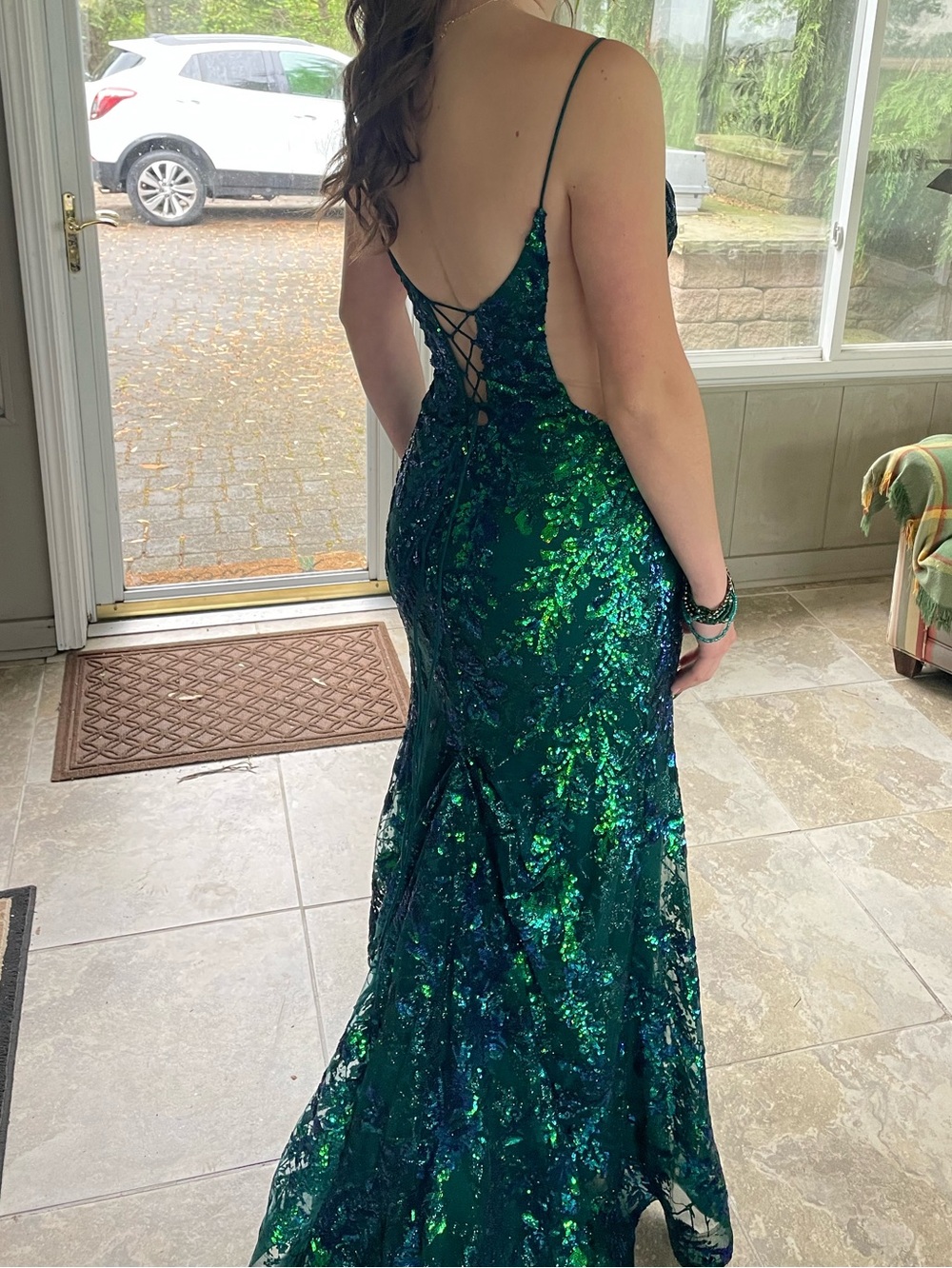 Amarra Emerald Green Sequin Mermaid Dress with Low Back (88758S524) - Picture 5 of 9